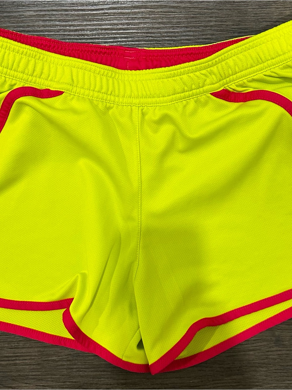 adidas Neon Yellow Athletic Shorts with Pink Trim